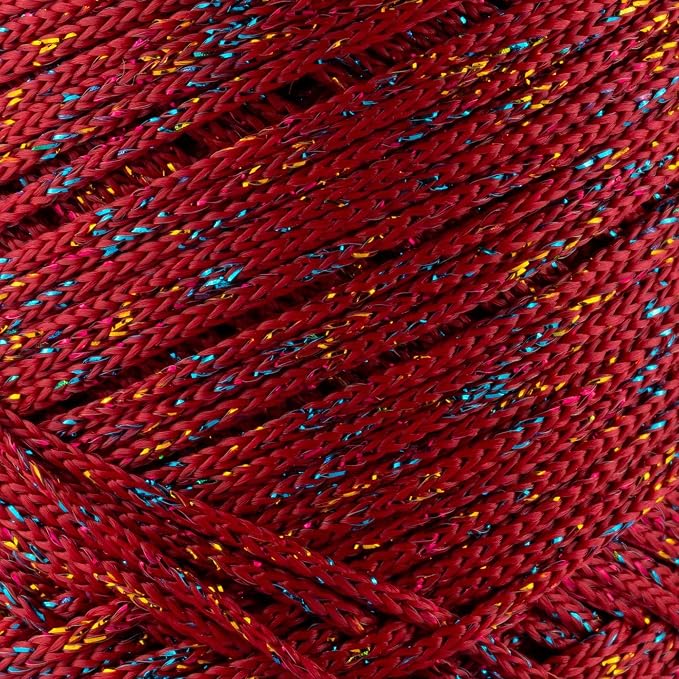 S Sensy 2mm-Polypropylene Macrame Cord 5 Skein Dark Red Multi Sparkle 252yd