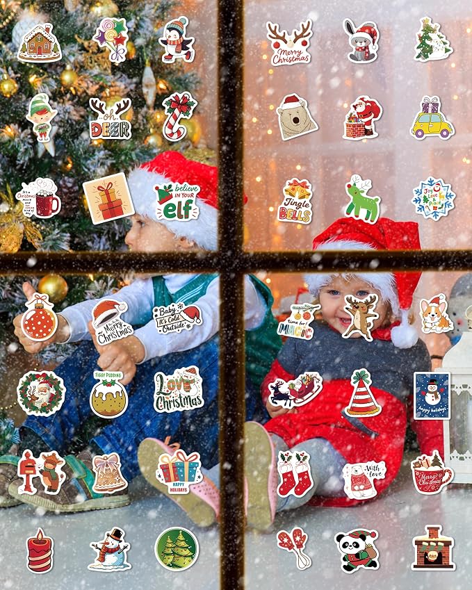 300 PCS Christmas Stickers for Kids, Party Favors Stocking Stuffers Gifts | Bulk Christmas Classroom Gifts, Holiday Sticker for Kids Teens Adults, Vinyl Water Bottles Stickers, Xmas Crafts Treats