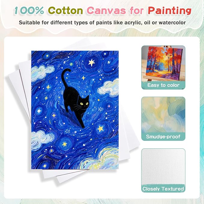 5 Pack 8x10 Canvas Boards with Easels for Painting, Sip and Paint Party Kit