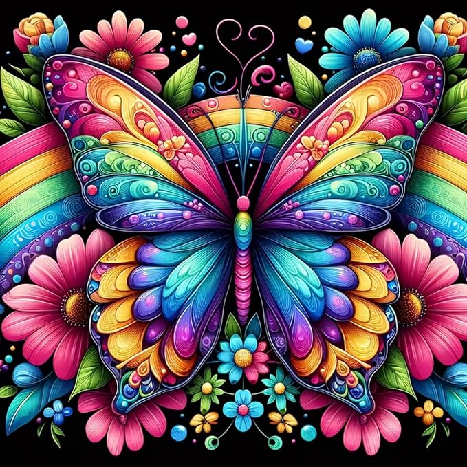 Diamond Art Kits for Adults,Rainbow Butterfly Diamond Paintings Kits | Flower 5D DIY Paint By Diamonds,Full Round Drill Diamond Dot Gem Art Painting Kits,for Home Wall Decor 13.8X13.8 Inch