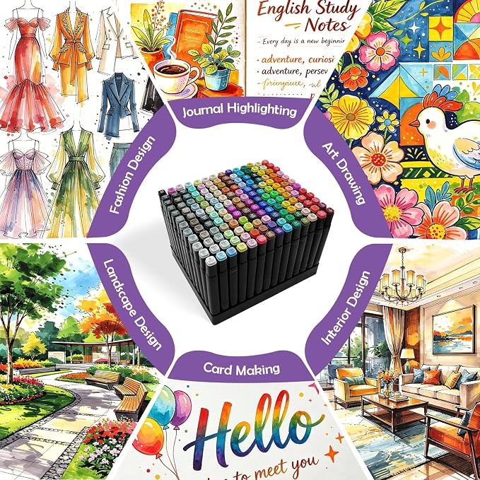 168 Colors Alcohol Markers Set - Professional Drawing Markers for Artist | Marker for Adult Coloring Books Permanent Dual Tip Art Markers with Holder, Coloring Marker for School Sketching Coloring