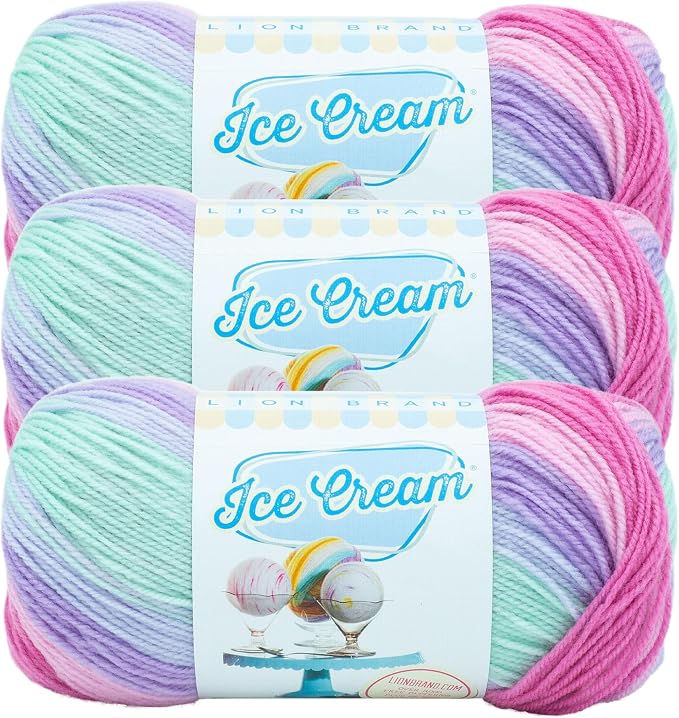 Lion Brand Yarn, Ice Cream Crochet Yarn, Ube, Multicolor, 3 Pack