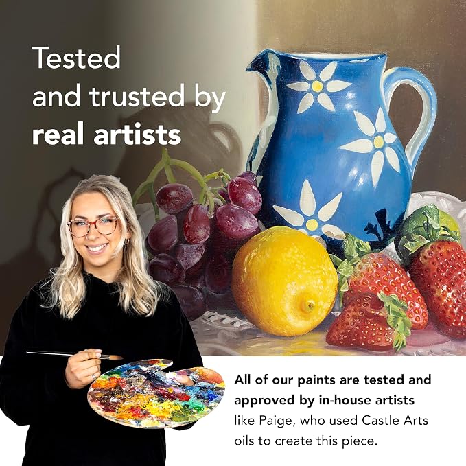Castle Art Supplies 24 X 12ml Oil Paint Set for Adults - New Formula | Richer, vibrant, smooth-to-use colors for beginners through advanced artists - tutorial and presentation box included