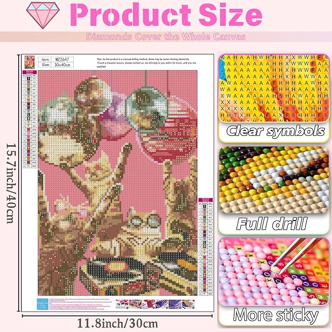 Diamond Art Kits for Adults,Cat Diamond Painting for Beginners,12 x 16 Inch
