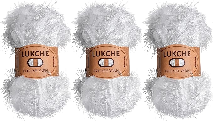 Eyelash Fun Fur Yarn Premium 100% Polyester 164 Yds (150 Mt), 3.53 Oz (100 Gr) Colorful Crochet Yarn Dıy Hand Knitting (Ecru, 3 Skein)