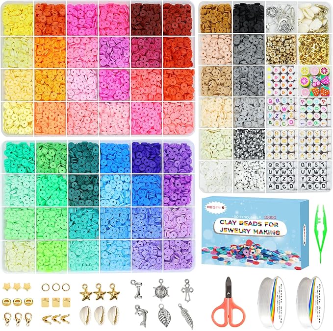 Redtwo 10000 Pcs Clay Beads Bracelet Making Kit | 3 Boxes 60 Colors Beads Set for Friendship Jewelry Making Kit with Charms, Crafts Gifts for Girls Ages 6-12 Kids
