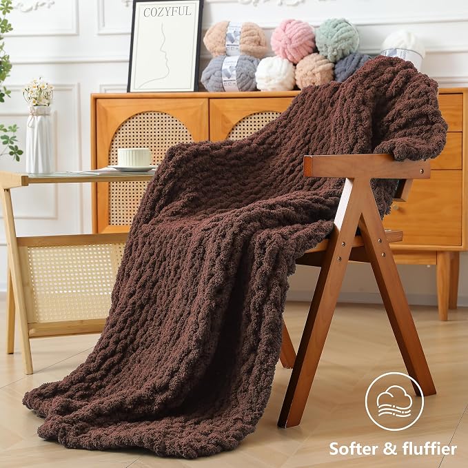 Cozyful Chunky Yarn for Hand Knitting - #10 Chunky Chenille Yarn, Jumbo Big Thick Chunky Yarns for Crocheting, Super Bulky Chunky Knit Blanket Yarns, 8 Skein (22 yds 8 oz Each Skein), Dark Coffee