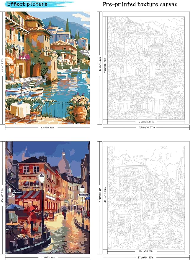 QUITEDEW 2 Pack Paint by Numbers Kit for Adults Colorful Box11.8x15.7 Inch | 2 Pack Adult Paint by Numbers Kit,Paint by Numbers Kits for Adults Beginner,Town for Gifts and Home Wall Decor(Night Market)