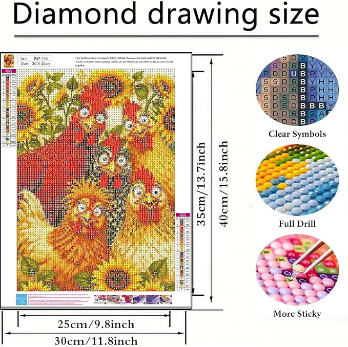 Diamond Painting Kit for Adults,Chicken Sunflower Diamond Art Kits 12x16In | 5D Full Round Drill Flower Animal Gem Painting Paint by Diamonds Relaxing DIY Craft for Home Wall Decor