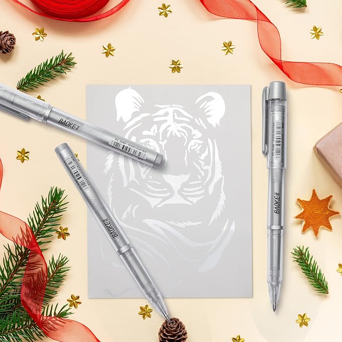 Qionew Silver Gel Pens, 3 Pack, Silver Gel Ink Pen Set for Art Highlight