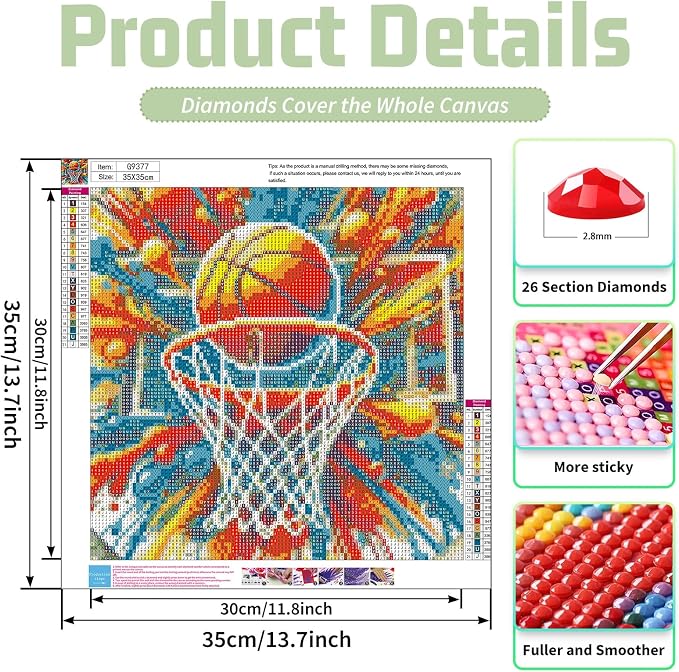 Basketball Diamond Painting Kits for Adults, Diamond Art Kits, 14x14 in