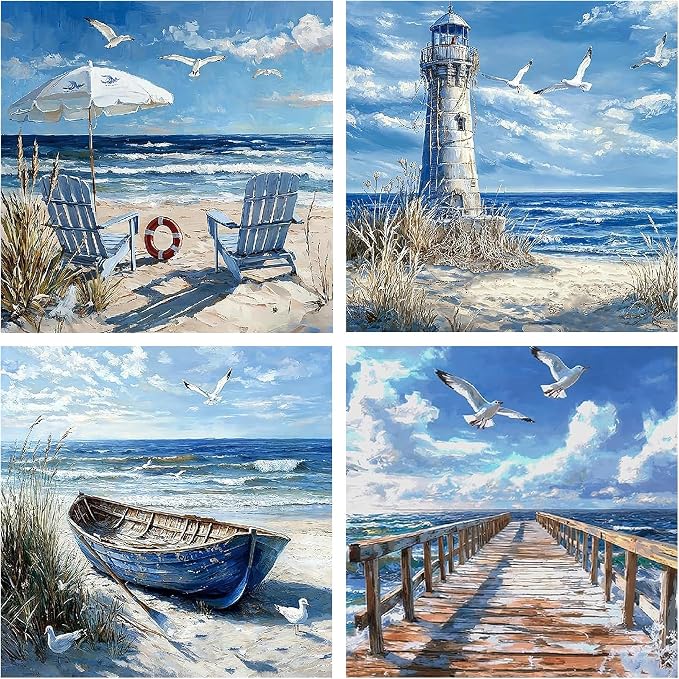 mrpwnle 4 Pack Diamond Art Kits for Adults, Beach Diamond Painting Kits
