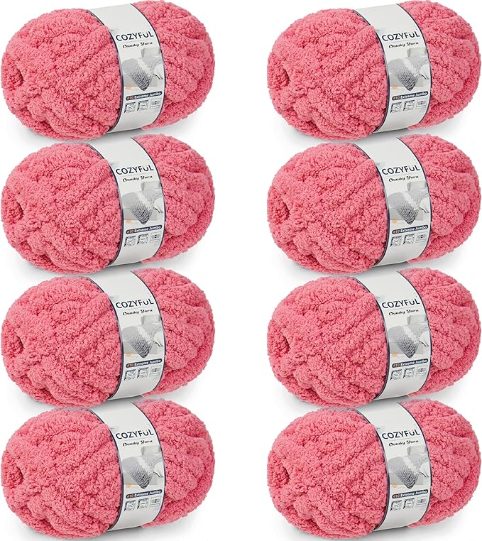 Cozyful Chunky Yarn for Hand Knitting - #10 Chunky Chenille Yarn, Jumbo Big Thick Chunky Yarns for Crocheting, Super Bulky Chunky Knit Blanket Yarns, 8 Skein (22 yds 8 oz Each Skein), Terracotta Rose