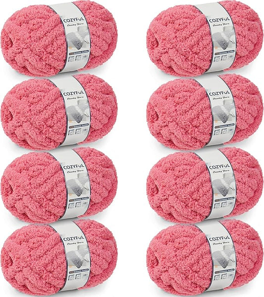 Cozyful Chunky Yarn for Hand Knitting - #10 Chunky Chenille Yarn, Jumbo Big Thick Chunky Yarns for Crocheting, Super Bulky Chunky Knit Blanket Yarns, 8 Skein (22 yds 8 oz Each Skein), Terracotta Rose