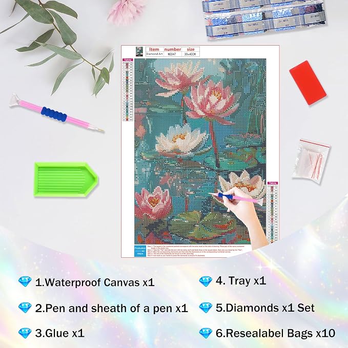 Amaieuin Lotus Diamond Painting for Adults,Flowers 12x16inch