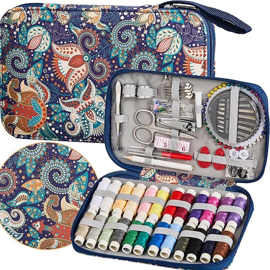 130 PCS Paisley Printing Sewing Kit with All Sewing Supplies Accessories | Professional Hand Travel Sewing Set for Adults, Emergency & Beginners