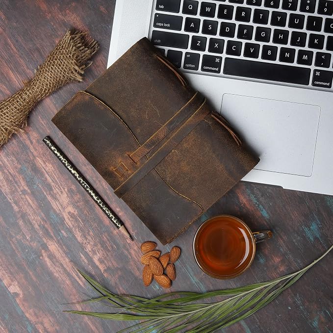 LEATHER VILLAGE Leather Bound Journal Edge Cut, Distressed Brown 8x6.