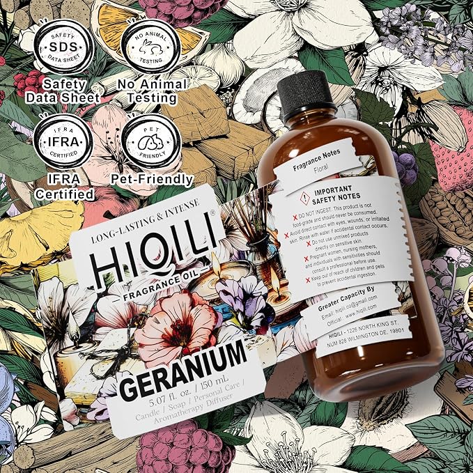 HIQILI Geranium Fragrance Oil for Diffuser & Soap Making - 5.07 Fl Oz
