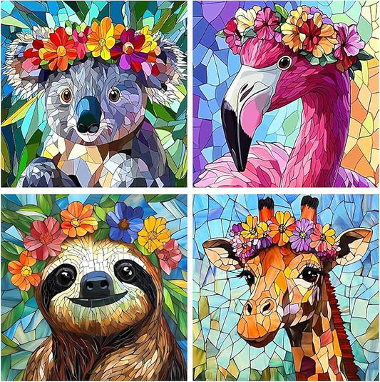 4 Pack Giraffe Paint by Numbers Kit for Adults Framed Canvas, Frameworkless | Easy Adult Paint by Number Kits on Canvas DIY 4 Pack Giraffe Painting for Beginners Art by Numbers for Home Wall Decor Gift