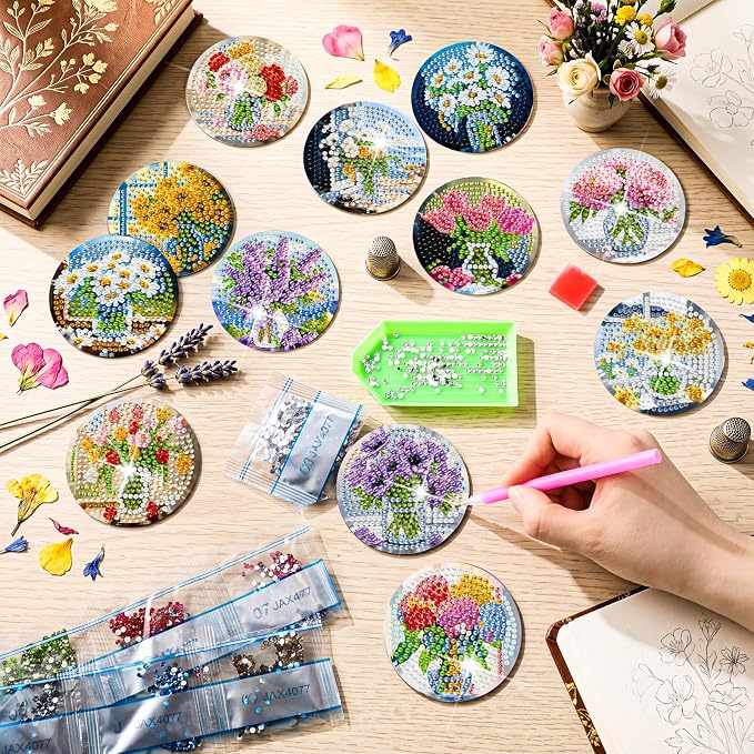 Zonon 12 Pcs Wildflower Bouquet Diamond Art Refrigerator Magnets | Flowers Diamond Painting Kits for Adults,Floral Magnet Stickers,Lavender Sunflower Daisy Crystal Art Ornaments,DIY Craft Gift
