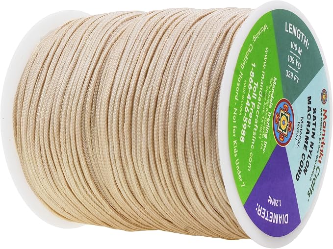 Mandala Crafts 1.2mm Champagne Rattail Nylon Satin Cord for Jewelry Making