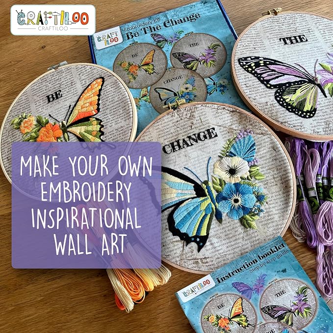 Butterflies Embroidery Kits for Adults - Stamped Beginner Hand Embroidery