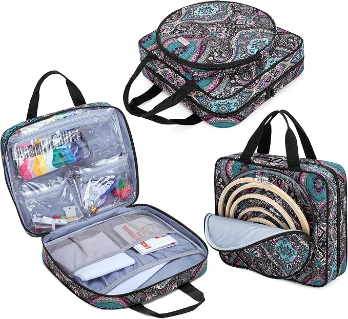 LoDrid Embroidery Project Bag, Square Supplies Storage Tote, Totem