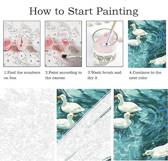 ZRIZQ Paint by Numbers Kit for Adults Beginner Animal,Duck,16x20 | Full set with wooden brushes,rolled canvas,rich paints.Calming activity.Beginner friendly.Just open and paint.