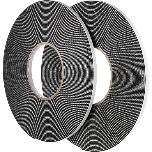 Tatuo 2 Rolls Double Sided Foam Tape for Mounting,1/4 Inch by 50 Feet,Black
