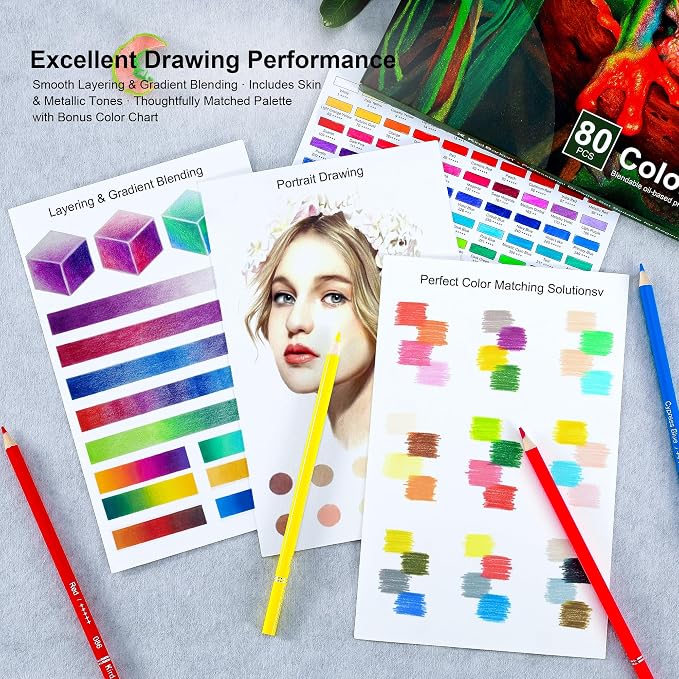 80 Colored Pencils Set, Oil-Based Soft Core for Adult Coloring Books, Professional Color Pencils Art Gifts for Artists, Beginners and Adults