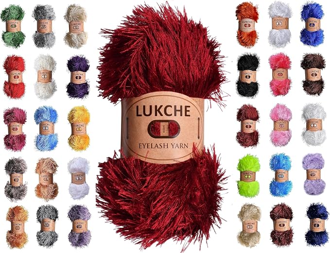 Eyelash Fun Fur Yarn Premium 100% Polyester 164 Yds (150 Mt), 3.53 Oz (100 Gr) Colorful Crochet Yarn Dıy Hand Knitting. (Burgundy, 1 Skein)