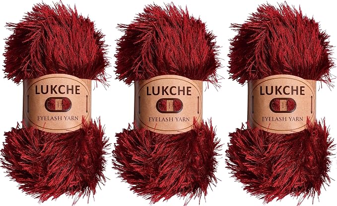Eyelash Fun Fur Yarn Premium 100% Polyester 164 Yds (150 Mt), 3.53 Oz (100 Gr) Colorful Crochet Yarn Dıy Hand Knitting (Burgundy, 3 Skein)