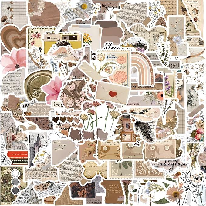 120 Pcs Vintage Aesthetic Stickers, Scrapbook Supplies | Unique, Journaling Essential, Botanical Waterproof Vinyl, Residue-Free, Planner & Diary Decor, Creative Gift