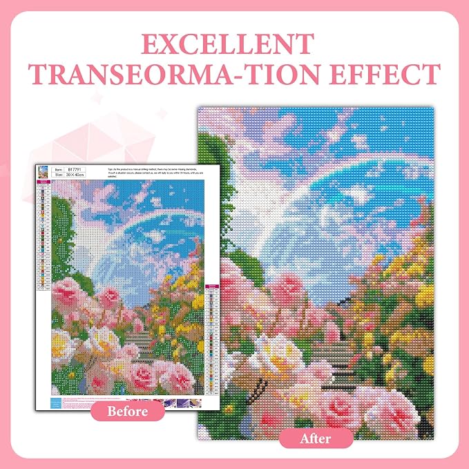 Diamond Art Kits for Adults, 5D Rainbow Rose Garden Diamond Painting Kit