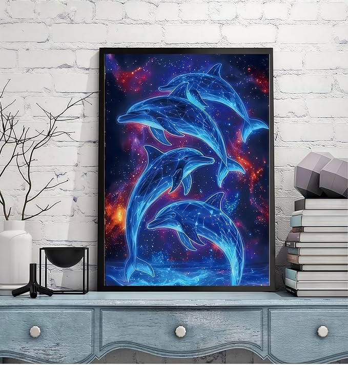 Dolphin 5D DIY Diamond Painting Kits for Adults Gem Art Kits | Diamond Art Kits for Beginners, Full Drill Dot Painting for Home Wall Decor11.8 x15.7 Inch
