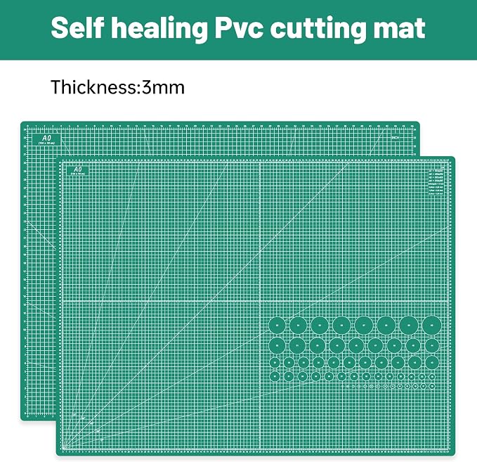 Headley Tools Thickened 36 x 48 Inch Self Healing Sewing Cutting Mat, A0 Rotary Cutting Sewing Mat for Crafts, Double Sided 5-Ply Table Cutting Board for Fabric Quilting Leather Hobby, Green