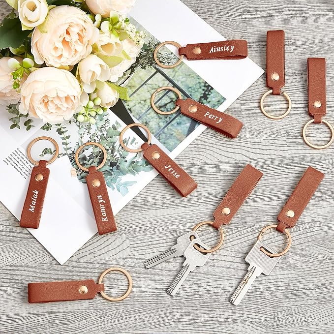 Wavyknot 100 Pcs Leather Keychain Blanks, 3.7 x 0.7 Inches, Dark Brown