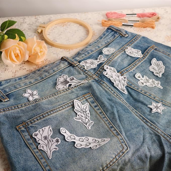 Patemby 100Pcs Embroidery Pattern Water Soluble Embroidery Stabilizers, Stick and Stitch Embroidery Paper Wash Away with Pre-Printed Pattern Design Stencils Transfer for Hand Sewing Lover Beginner