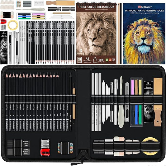 Kird Barken 112 PCS Professional Drawing Set Sketch Kit with 3-Color Sketchbook, Graphite & Charcoal Pencils,Sketching Supplies for Shading & Blending – Ideal for Artists, Adults, Teens & Beginners