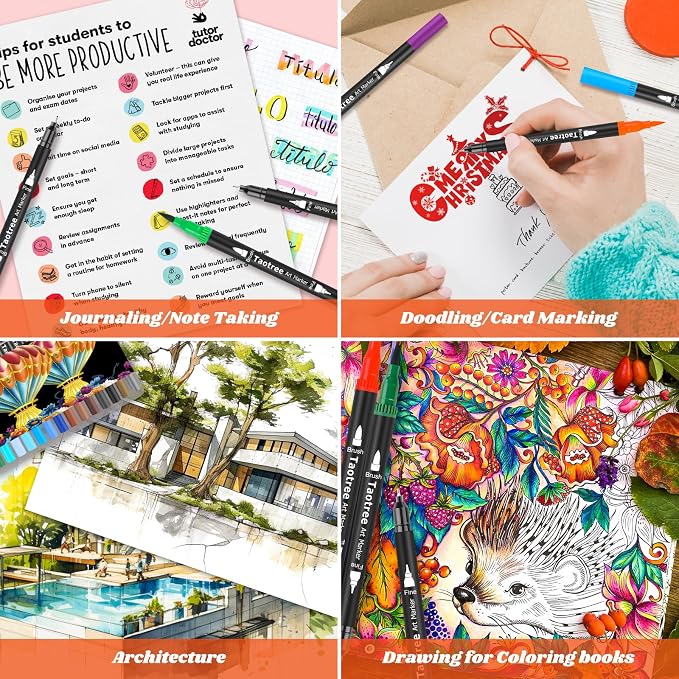 Taotree 36 Colors Dual Tip Art Markers Pens Set for Adult Coloring Books | Artist Fine & Brush Tip Coloring Markers Drawing Pens for Journaling Note Taking Lettering Calligraphy Craft Art Supplies Set