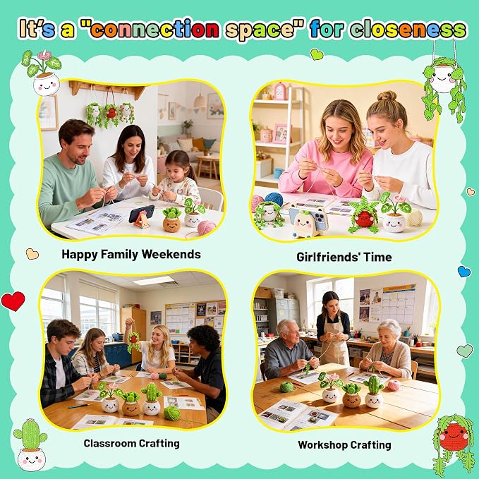 Joyclub Crochet Kit for Beginners 6 Fake Plants with Video for Adults | 6 Pcs fake hanging potted plants family with video guidance and supplies; decor-inspired projects for adult crochet learners