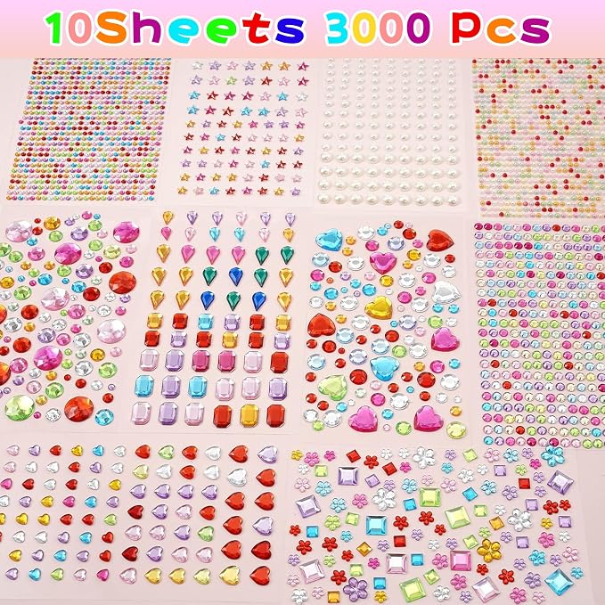 3528 PCS Gem Stickers - Self Adhesive Scrapbook Supplies | Rhinestones for Crafts Supplies,Small Earrings Face Nail Jewels for Kids - Face Gems Body Glitter Hair Jewelry for Women School Halloween