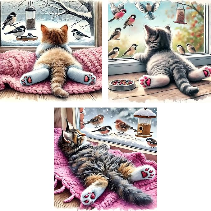 croshom Diamond Art Kits for Adults, 3 Packs Cat Diamond Art Painting Kits