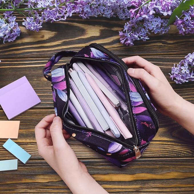 48 Pcs Bible Study Supplies for Women, Bible Journaling Kit Includes Bible Pencil Case, Tags, Pens, Highlighters, 4 Color Clear Sticky Notes, Notebook, 15 Clips, 4 Rolls of Washi Tape & More (Purple)