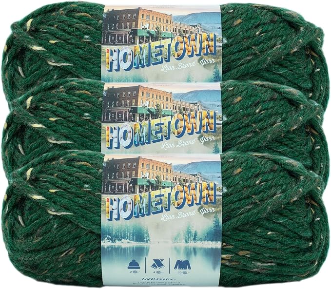 Lion Brand Yarn Hometown Yarn, Super-Bulky Yarn for Knitting, Crocheting, and Crafting, 3 Pack, Riverdale Tweed | Super Bulky Acrylic Fiber for Warm Crochet Blankets, Knit Winter Hats, Chunky Cardigans, Soft Scarves, Weaving