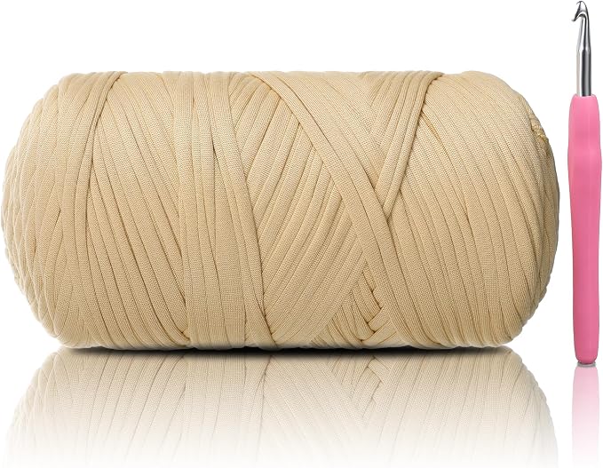 2 Pack T-Shirt Yarn - Together 800g/236 Yards Elastic Fabric Crochet Cloth T-Shirt Yarn, Thick Hand Knitting Yarns for Crocheting Bags/Rugs/Baskets/Craft Project (Modern, 1-Khaki)