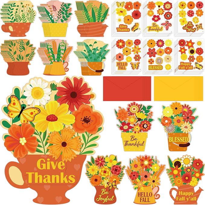 36 Set Fall DIY Craft - Thanksgiving Flower Card Making Kit with Autumn Greeting Cards Stickers Envelopes Set Gifts for Activities