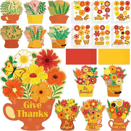 36 Set Fall DIY Craft - Thanksgiving Flower Card Making Kit with Autumn Greeting Cards Stickers Envelopes Set Gifts for Activities