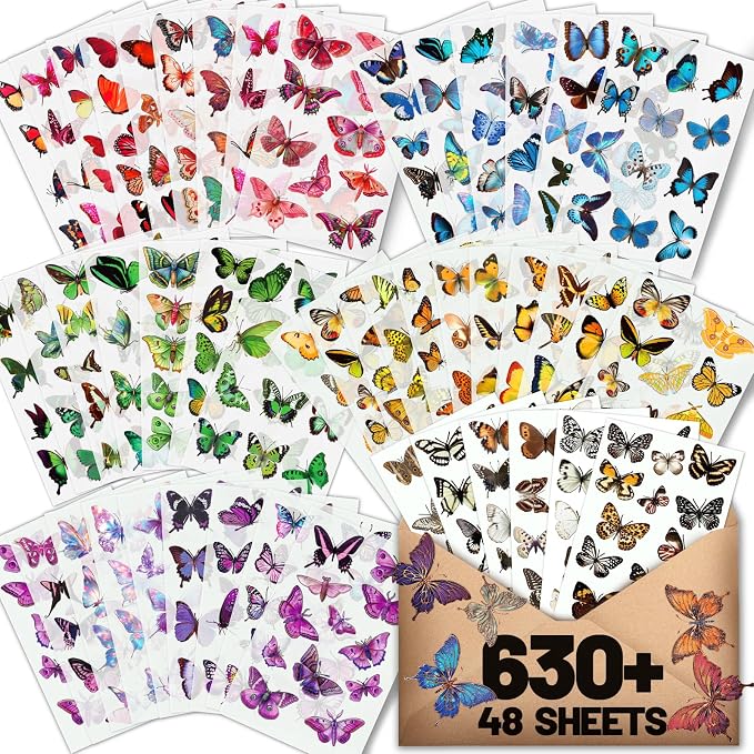Arme Butterfly Stickers(635 PCS, 48 Sheets)