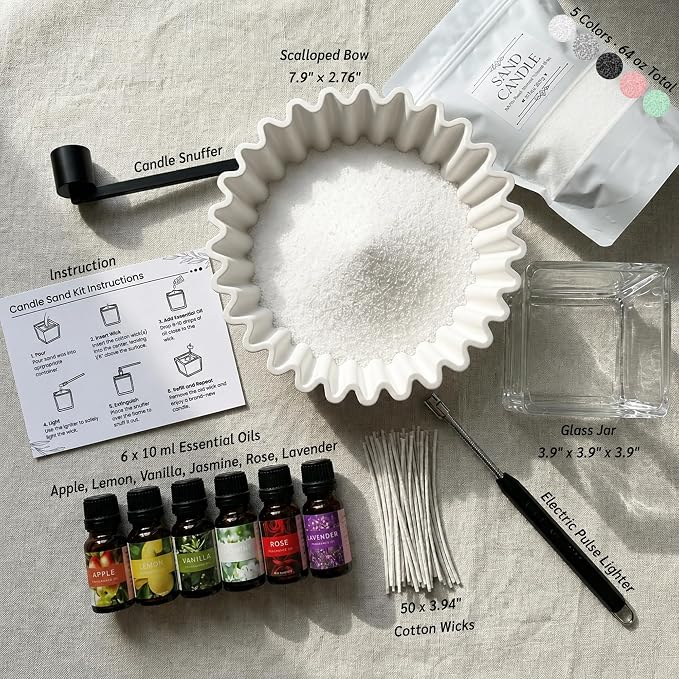 VUSIBA 4 Lb Pearled Candle Sand with Wicks & Bowls, Colorful Sand Wax Kit | Reusable Unscented Sand Wax Beads, Natural Fragrance Oils Included, Refillable Candle Sand, No Toxic Long Lasting Sand Candle